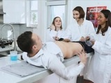 Girlfriends in lab coat sharing subjects dick